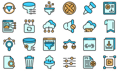 Poster - Filter search icons set. Outline set of filter search vector icons thin line color flat isolated on white