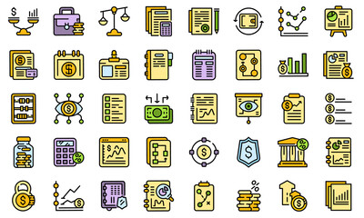 Poster - Financial planning icons set. Outline set of financial planning vector icons thin line color flat isolated on white