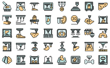 Poster - Bioprinting icons set. Outline set of bioprinting vector icons thin line color flat isolated on white