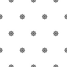 Nautical Seamless Pattern With Black Helms On White. Ship And Boat Steering Wheel Ornament.