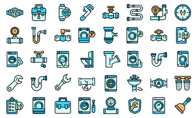 Poster - washing machine repair icons set. outline set of washing machine repair vector icons thin line color