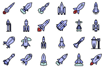 Sticker - Spacecraft launch icons set. Outline set of spacecraft launch vector icons thin line color flat isolated on white