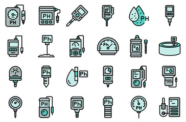 Wall Mural - Ph meter icons set. Outline set of ph meter vector icons thin line color flat isolated on white