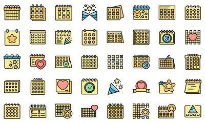 Poster - Event planner icons set. Outline set of event planner vector icons thin line color flat isolated on white