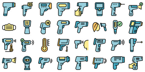 Poster - Laser thermometer icons set. Outline set of laser thermometer vector icons thin line color flat isolated on white