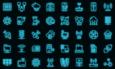 Poster - Internet provider icons set. Outline set of internet provider vector icons neon color on black