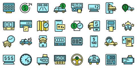 Poster - Taximeter icons set. Outline set of taximeter vector icons thin line color flat isolated on white