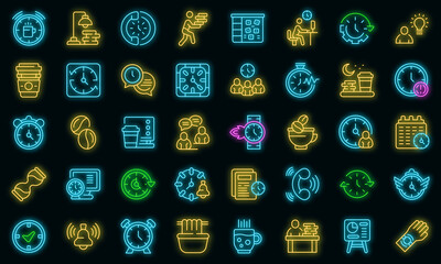 Poster - Late work icon. Outline late work vector icon neon color on black