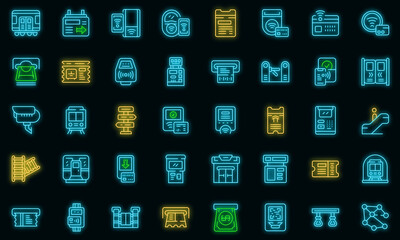 Poster - Subway ticket machine icon. Outline subway ticket machine vector icon neon color on black