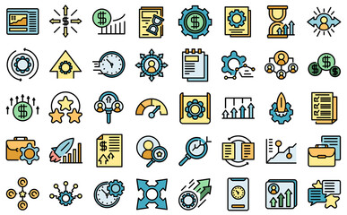 Poster - Performance management icons set. Outline set of performance management vector icons thin line color flat isolated on white
