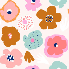 Wall Mural - Seamless floral pattern in cut out style. Creative flower minimalistic texture with. Great for fabric, textile vector illustration.