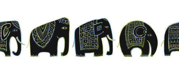 Aufkleber - Vinatage elephants, Seamless pattern background for your design