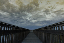 Twilight Clouds Forming Over The Boardwalk At Palo Alto Baylands. Santa Clara County, California, USA.