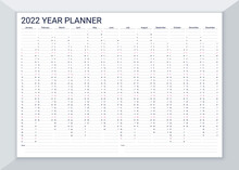 2022 Year Calendar Planner. Desk Calender Template. Vector. Annual Daily Organizer. Agenda Diary. Week Starts Sunday. Schedule Page With 12 Month In English. Business Illustration In Simple Design.