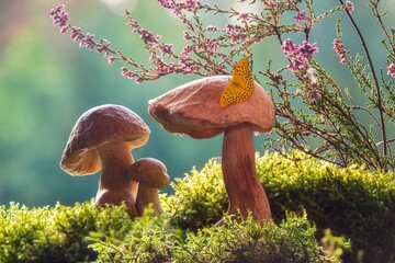 Wall Mural - Autumn still life with mushrooms in the forest