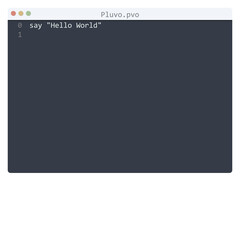 Pluvo language Hello World program sample in editor window