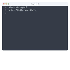 Perl language Hello World program sample in editor window