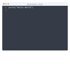 Starlark language Hello World program sample in editor window