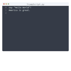 TrumpScript language Hello World program sample in editor window