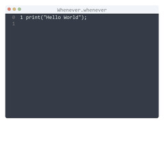 Whenever language Hello World program sample in editor window