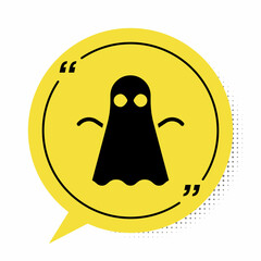 Sticker - Black Ghost icon isolated on white background. Happy Halloween party. Yellow speech bubble symbol. Vector