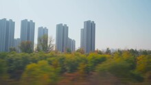 Beijing, China - OCT 30, 2019: 4k, View From The High-speed Train Window, Beijing, China