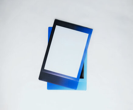 Two blank instax photo frame on white background as template for graphic design. Photo cards with space for your logo or text.