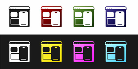 Set Software, web developer programming code icon isolated on black and white background. Javascript computer script random parts of program code. Vector