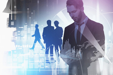 Poster - Group of business people work together taking notes in notebook