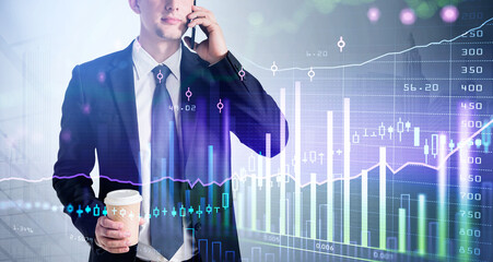 Poster - Businessman wearing formal suit is holding and talking on smartphone
