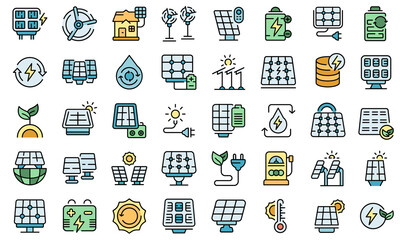 Poster - Solar panels icons set outline vector. Invertor solar energy. Panels battery system