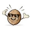 retro cartoon illustration of a happy nut with sunglasses
