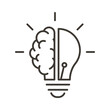 Creative icon of a half brain half lightbulb representing ideas, creativity, knowledge, technology and the human mind. Solving problems concept thin line illustration