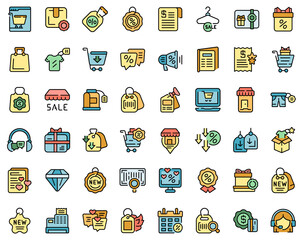 Poster - New price icons set outline vector. Sale discount. Fire new deal