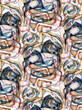Seamless pattern with curved people painted with watercolor. An ornament of twisted human bodies. Design for a book cover or textile