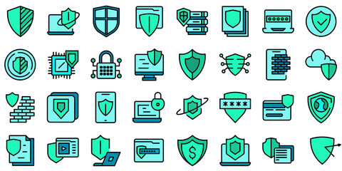 Poster - Active protection icons set outline vector. File firewall. Coding guard