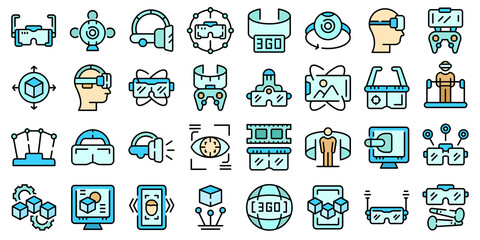 Poster - Vr platform icons set. Outline set of vr platform vector icons thin line color flat isolated on white