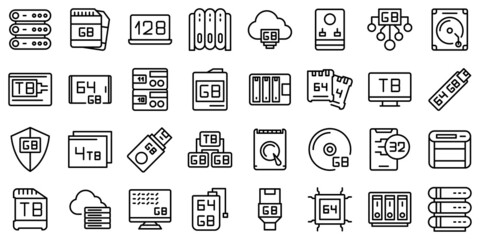 Poster - Gigabyte icons set outline vector. Big data. Communication terabyte