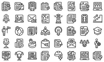 Poster - Vacancy icons set outline vector. Job cv. Hiring portfolio