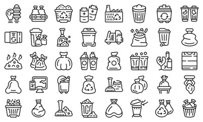 Poster - Bag for trash icons set outline vector. Garbage rubish. Dirty food