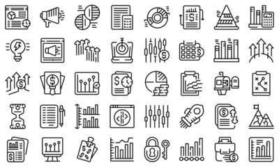 Wall Mural - Business trend icons set outline vector. Web site. Analysis target