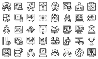 Wall Mural - Gameplay icons set outline vector. Internet app. Computer competition