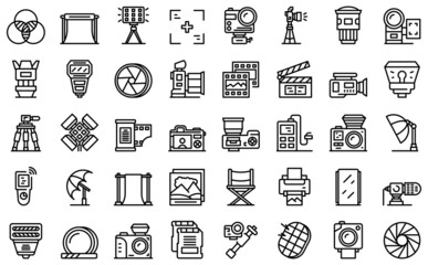 Wall Mural - Photo studio icons set outline vector. Camera card. Video equipment