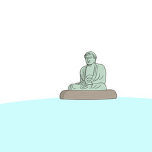 Great Buddha Statue In Kamakura Japan Illustration Vector Isolated On White Background