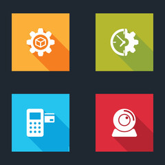 Poster - Set Product development, Clock and gear, Pos terminal and Web camera icon. Vector