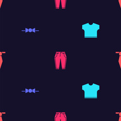 Wall Mural - Set T-shirt, Bow tie, Pants and Tie on seamless pattern. Vector