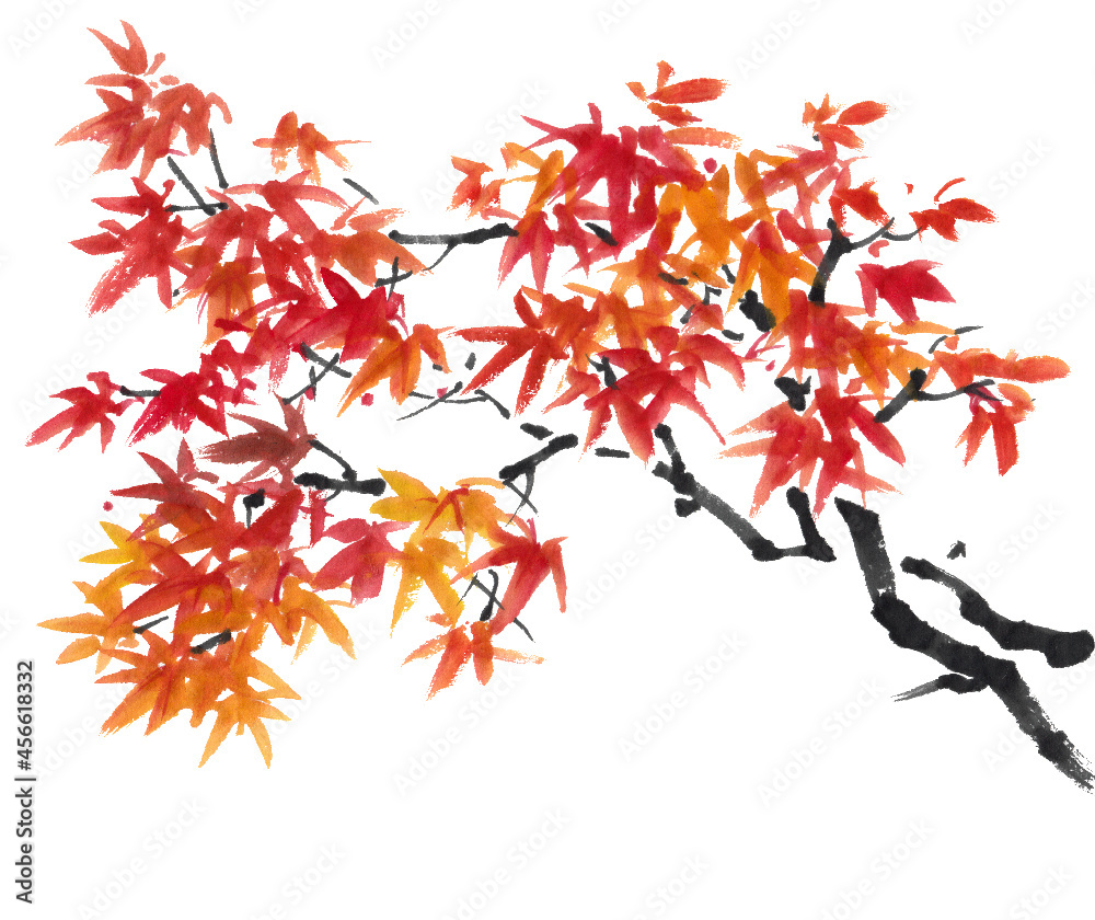 水墨画技法で描かれた紅葉枝 の Stock ベクター | Adobe Stock 水墨画技法で描かれた紅葉枝 の Stock ベクター | Adobe Stock
