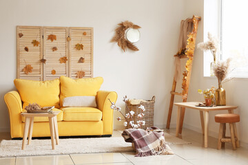 Wall Mural - Beautiful autumn decor in interior of stylish living room