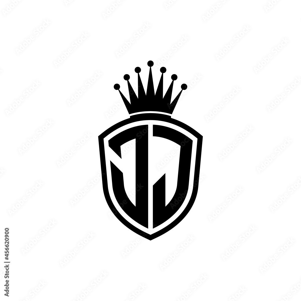 Monogram logo with shield and crown black simple JJ Stock Vector ...