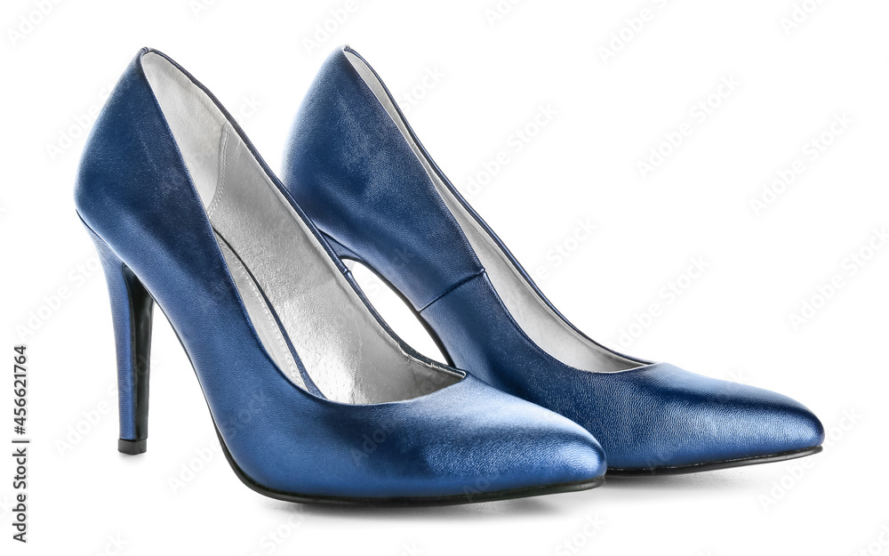 Stylish female shoes on white background